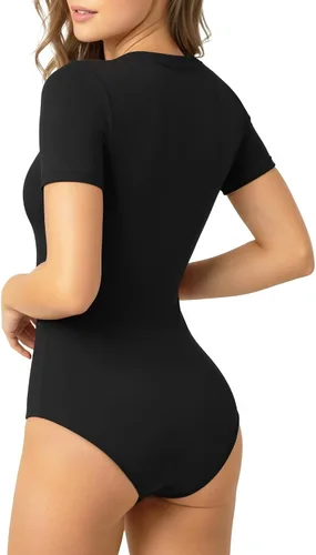 Vista 3 de MANGOPOP - Bodysuits de manga larga y manga corta con cuello redondo para mujer, prenda básica