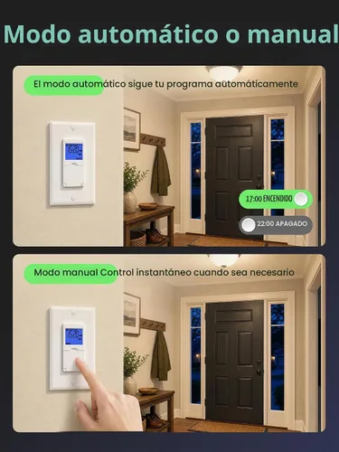 Vista 4 de BN-LINK Interruptor Temporizador Programable de Pared de 7 Días para Luces, Interruptor de Luz Digital Temporizador para Interiores, Polo Simple y 3