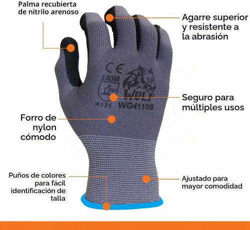 Vista 4 de WOLF Guantes de nitrilo ultradelgados con palma de espuma recubierta con agarre adhesivo, multiusos