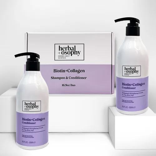 Vista 7 de Herbalosophy Juego de champú y acondicionador de biotina y colágeno, engrosamiento del crecimiento del cabello, reparador y seco, juego de cabello