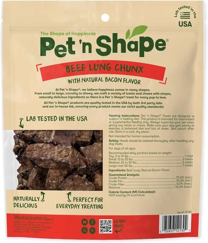 Vista 2 de Pet 'n Shape Beef Lung Chunx - Golosinas para perros, hechas y obtenidas en los Estados Unidos, 16 onzas
