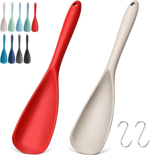 Vista 30 de Paquete de 2 espátulas de silicona para utensilios de cocina antiadherentes 2 paquete caqui