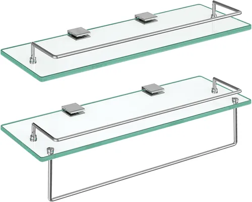 Vista 9 de HOOBRO Estantes de vidrio para baño, estante de vidrio flotante de 15.7 pulgadas para pared, juego de 2 soportes montados en la pared de acero