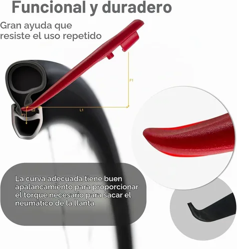 Vista 5 de Prutomr Palancas de neumáticos de bicicleta ultra fuertes, 2 juegos de reparación de neumáticos de bicicleta, juego de cucharas de plástico