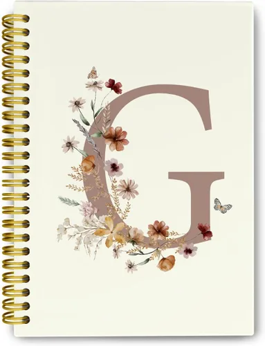 Vista 16 de Cuadernos de diario personalizados con letra inicial floral A, cuadernos vintage femeninos de tapa dura en espiral para la escuela, regalos