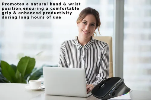 Vista 6 de Ratón ergonómico con forma de manos medias, modo dual (Bluetooth+USB), recargable con túnel carpiano vertical Bluetooth inalámbrico