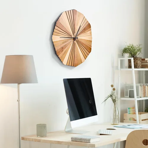 Vista 4 de Reloj de pared de madera de Verso paramétrico, reloj decorativo de madera acústica en capas de madera contrachapada 3D (pequeño)