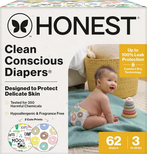 Vista 36 de The Honest Company Clean Conscious - Pañales para pieles delicadas, hasta un 100% a prueba de fugas, hipoalergénicos, sin fragancia, género neutro