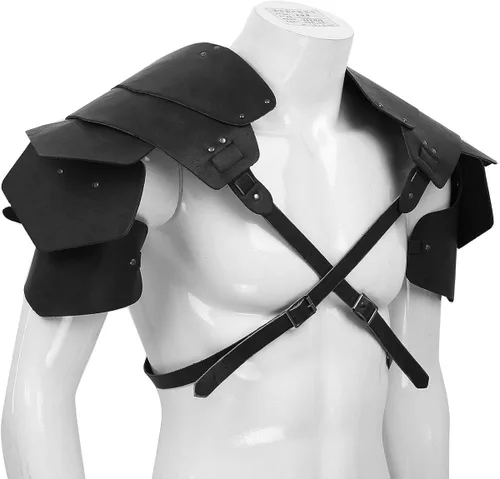 Vista 3 de dPois Armaduras de hombro para hombre, steampunk de piel sintética, arnés de pecho para cuerpo, cinturón de caballeros guerreros, disfraz de cosplay