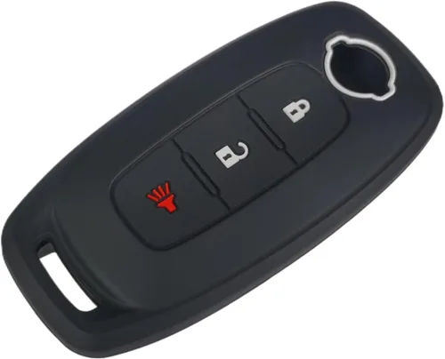Vista 3 de Funda de silicona para llavero sin llave, compatible con Nissan Pathfinder Rogue 2023 2024 - 3 botones (negro con blanco)