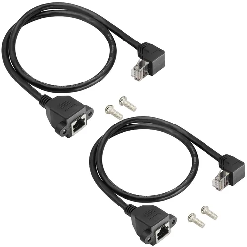 Vista 2 de Cable de extensión de red LAN RJ45 en ángulo descendente de 90° Cat6 RJ45 de 90 grados macho a hembra blindado para red Ethernet Cable de extensión