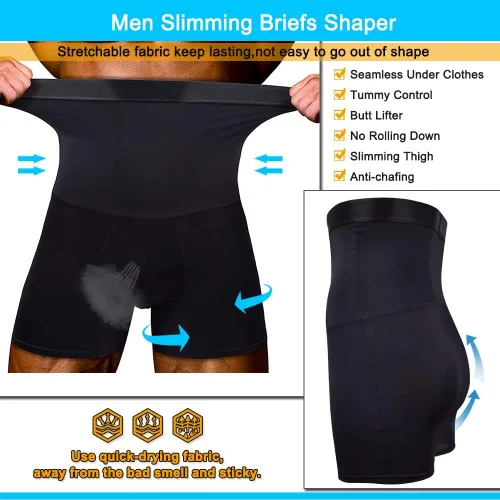 Vista 4 de KOCLES Pantalones cortos con control de abdomen para hombre, cintura alta, adelgazante, moldeador de compresión, faja para el vientre, calzoncillos