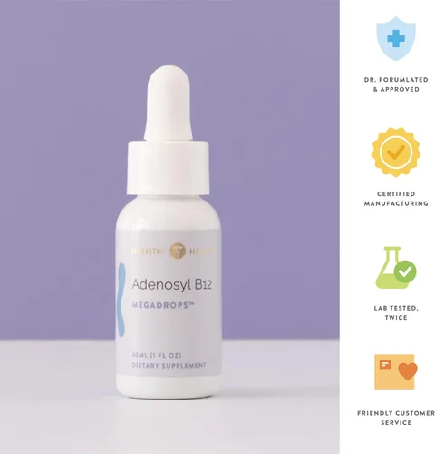 Vista 5 de Holistic Health Adenosyl B12 Vitaminas líquidas Mega Drops, Vitamina B12 gotas para una mayor absorción oral, suplementos energéticos para máxima