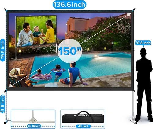 Vista 2 de Pantalla de proyección frontal y trasera portátil de doble cara para interiores y exteriores.