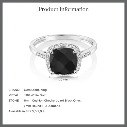 Vista 7 de Gem Stone King Anillo de compromiso de oro blanco de 10 quilates con ónix negro para mujer 211 quilates con corte de tablero de ajedrez piedra natal