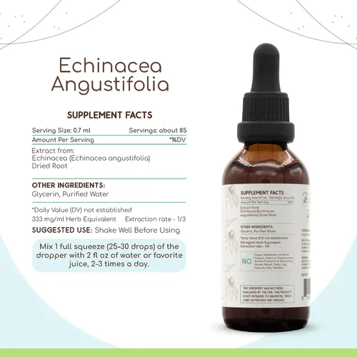 Vista 3 de HerbEra Echinacea Angustifolia B60 Tintura de extracto de hierbas sin alcohol, Echinacea spp. superconcentrada cultivada responsablemente 2 onzas