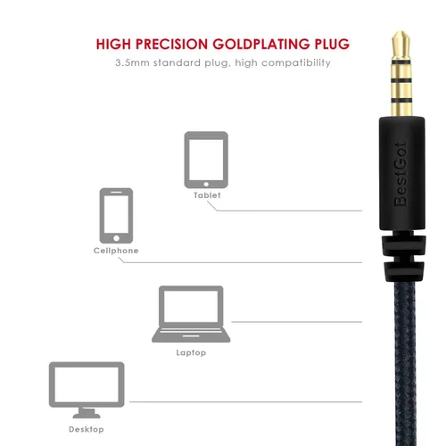 Vista 2 de Cable de audio con micrófono de control de volumen de 0.138 in (4,3 pies/4.3 ft) para controlador PS4, auriculares (paquete de 1) color negro