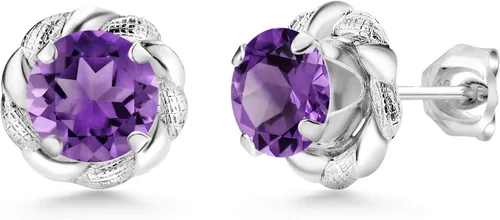 Vista 182 de Gem Stone King Aretes de plata de ley 925 de 0.236 in con piedra natal redonda para mujer