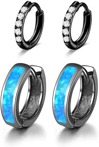 Vista 152 de CiNily Aretes Huggie de ópalo con bisagras, chapados en oro, hipoalergénicos, pequeños aretes de aro para mujeres, adolescentes, niñas, hombres