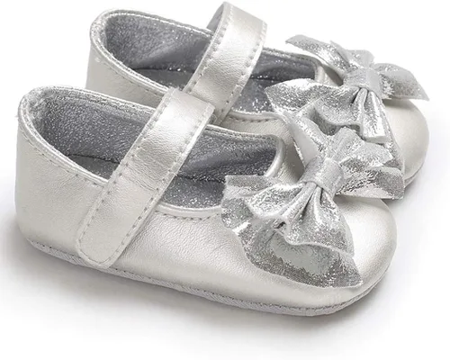 Vista 3 de BABITINA Zapatos para bebé niña Mary Jane planos con lazo antideslizante para primer camino, zapatos de vestir para bebés