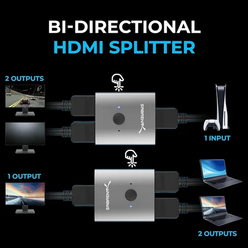 Vista 8 de SABRENT - Conmutador HDMI, conmutador HDMI 4K a 60 Hz, divisor 2 en 1 salida, compatible con HDR, 3D, Dolby, compatible con computadoras portátiles