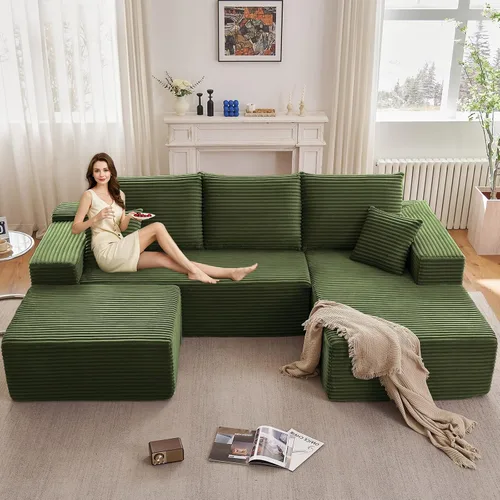 Vista 29 de Lakifun Sofá en Forma de L de 107" con Otomana, Seccional Modular Moderno Sofá Cómodo en Forma de U Nube, Asiento Profundo, Chaise Longue Cama