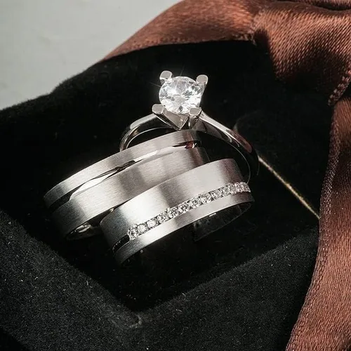 Vista 2 de Juego de anillos de boda de plata de ley 925 para parejas, juego de anillos de boda personalizados para hombre y mujer