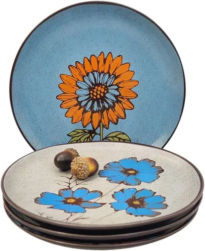 Vista 2 de Plato de porcelana de 6 pulgadas, plato de postre de banquete, patrón de flores y pájaros, juego de 4