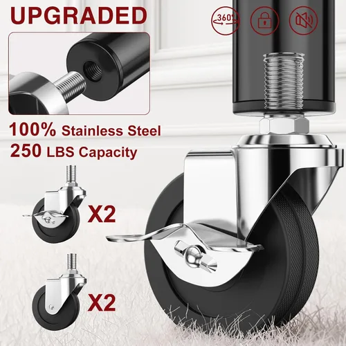 Vista 4 de Perchero resistente con carga de 760 libras, estante de ropa con ruedas de doble nivel, altura ajustable para colgar ropa, estante de metal
