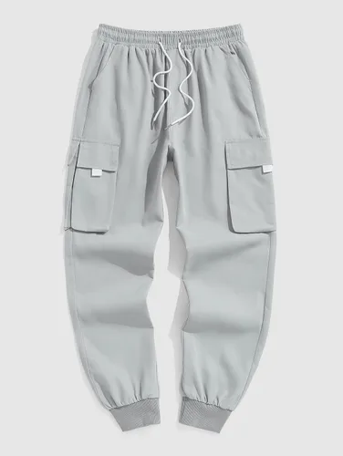 Vista 3 de ZAFUL Pantalones cargo Techwear con cordón para hombre con bolsillos con solapa, atléticos y elásticos, pantalones casuales y pantalones deportivos