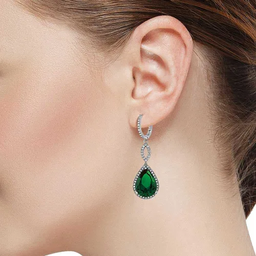 Vista 4 de Gem Stone King Aretes de plata de ley 925 con forma de lágrima elegantes y colgantes para boda 2 pulgadas forma de pera de 0630 x 0472in 2000