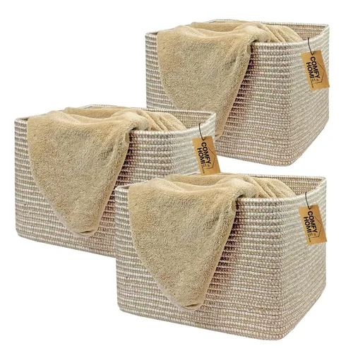 Vista 52 de COMFY-HOMI Cestas de almacenamiento de 11.5 x 7.5 x 4.7 pulgadas para organizar, cesta tejida de cuerda de algodón, caja de almacenamiento de marrón