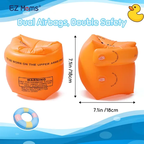 Vista 5 de EZ Moms Baby Swim Essentials Bundle - 2 Pack Reusable Swim Diapers and 2 Pack Toddler Arm Floaties (30150 LBS) Set, Large Size Snap Adjustable