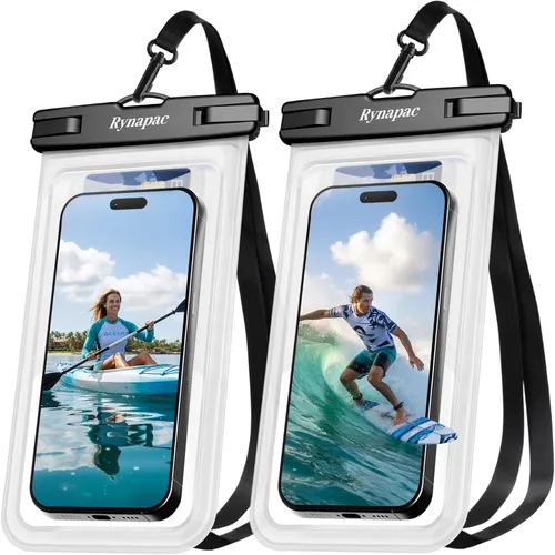 Vista 18 de Rynapac Funda impermeable para teléfono [hasta 8.5 pulgadas], paquete de 2, funda impermeable IPX8 con cordón para iPhone 17, 16, 15 Pro Max