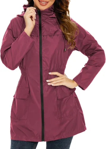 Vista 3 de American Trends Chubasqueros para mujer, impermeables, ligeros, cortavientos con capucha, impermeable plegable