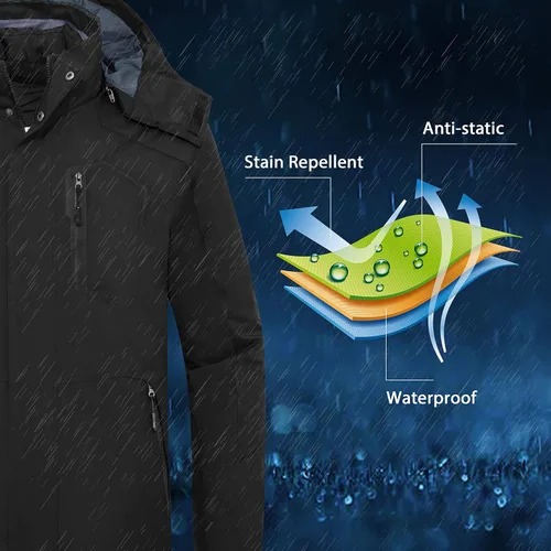 Vista 6 de Wantdo - Chaqueta de esquí 3 en 1 para hombre, impermeable, forro extraíble