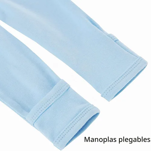 Vista 5 de Aablexema Pijama de bebé de algodón con puños de manopla, doble cremallera Azul/Gris/Rayas