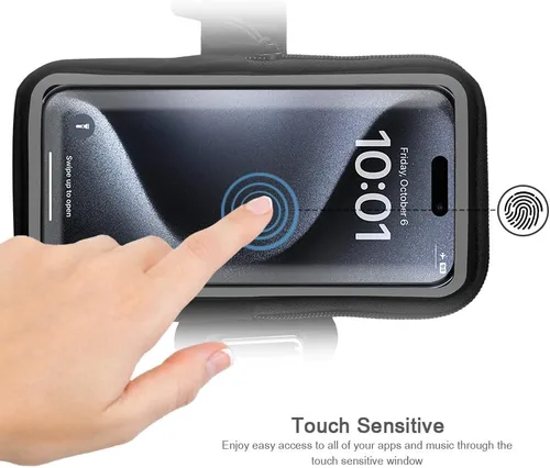 Vista 2 de Brazalete de running para iPhone 17 16 15 14 13 Pro Max/Plus, Samsung Galaxy S26 S25 S24 Ultra/Plus, bolsa de brazo con hebilla G (negro, S)