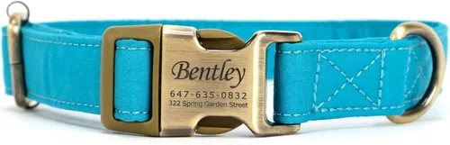 Vista 8 de Collar de perro personalizado con nombre y número de teléfono grabado, collar ajustable personalizado para cachorros, collar de algodón orgánico
