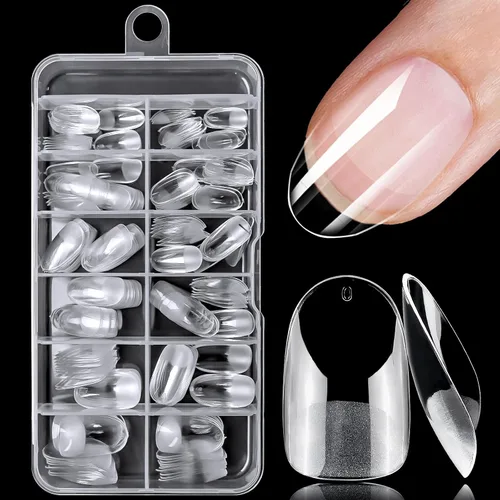 Vista 11 de 240 puntas de uñas de gel de almendra, uñas postizas cortas, uñas postizas transparentes, puntas de uñas de almendra extra cortas, puntas de uñas