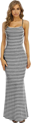 Vista 3 de Famulily Vestido largo a rayas sexy bodycon sin espalda para mujer en rayas de cebra