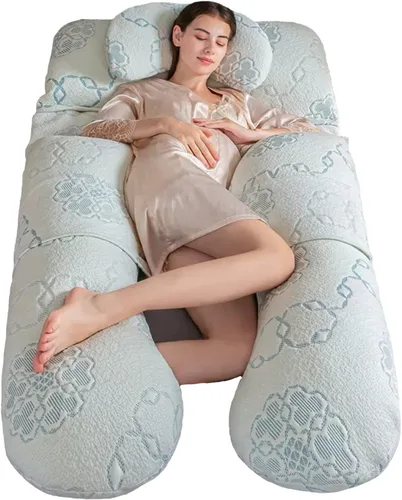 Vista 10 de Almohada de embarazo con almohada de memoria, almohada corporal en forma de U para mujeres embarazadas para ayudar a dormir, con funda de algodón