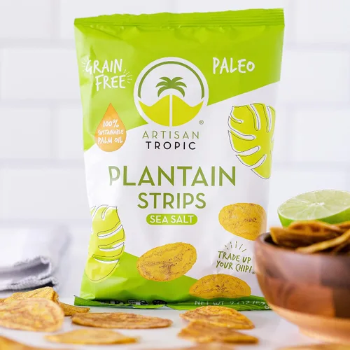 Vista 3 de ARTISAN TROPIC Tiras de plátano con sal marina, paquete de 8, 2 onzas, vegano, paleo y sin gluten, bolsas individuales, aperitivos saludables