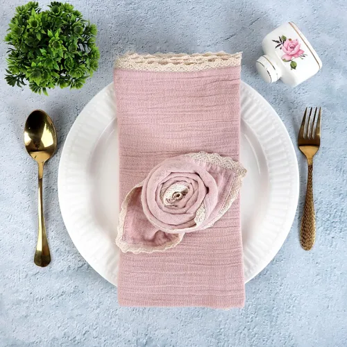 Vista 47 de FINGERCRAFT Servilletas de tela de lino y algodón de 12 unidades con esquinas ingletadas y elegante encaje para uso diario; las servilletas están