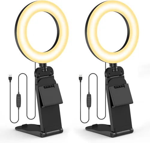 Vista 10 de Evershop Luz de Anillo para Portátil con Clip de Escritorio, Iluminación de Videoconferencia de Computadora Pequeña con Soporte para Teléfono/Cámara