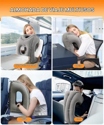 Vista 7 de Sunany Almohada de viaje, almohada de avión mejorada para vuelos largos, almohada inflable para el cuello utilizada para aviones, automóviles, Gris