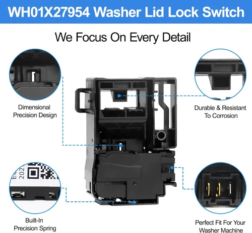 Vista 2 de WH01X27954 Reemplazo del interruptor de bloqueo de la tapa de la lavadora para la lavadora de carga superior GE Hotpiont, reemplazo de cerradura