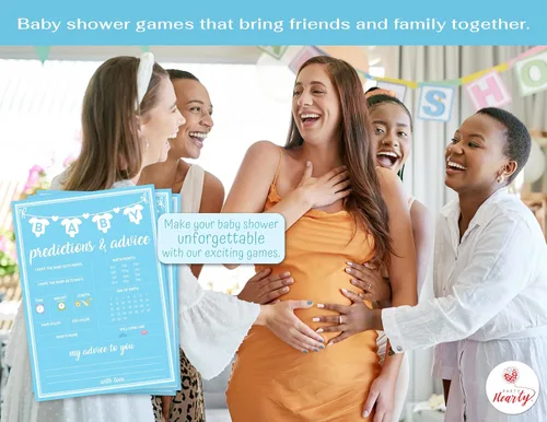Vista 3 de Party Hearty Juegos de Baby Shower para Niño, 50 pcs Juego de Predicciones y Consejos, Tarjetas de Actividades Divertidas, Ideas de Baby Shower 50