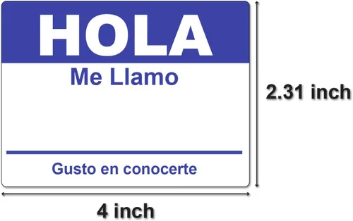Vista 2 de Hola Me Llamo - 100 etiquetas de nombre en español (4 x 2.31 pulgadas, azul) para eventos familiares o reuniones sociales Spanish Name Badges, For