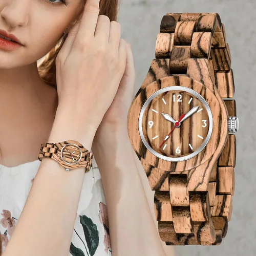 Vista 39 de Dentily Relojes de madera natural para mujer, reloj de cuarzo hecho a mano, reloj de pulsera único deportivo para mujer